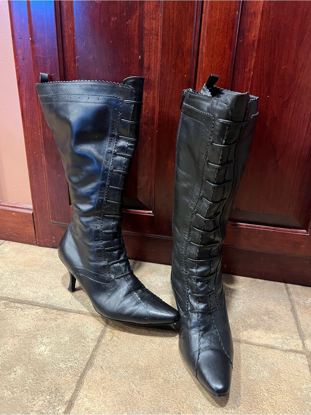 Silhouette Black Lace-Up Knee-High Heeled Boots